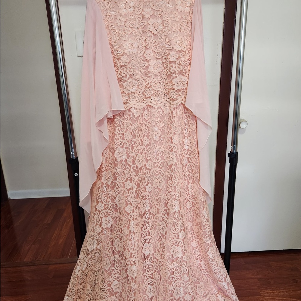Turkish Creamy-Peach Modest Lace Gown
